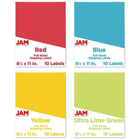 JAM Paper Full Page Labels, Sticker Paper, 8.5" x 11", Bright Assorted Colours, 40 Pack (337628assrt)-Full page labels