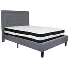 Flash Furniture Roxbury Full Size Tufted Upholstered Platform Bed with Pocket Spring Mattress - Light Grey Fabric-Bed