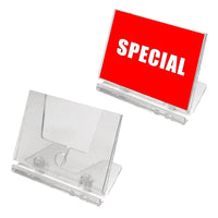 Futech Countertop Sign Holder - 4"W x 2-3/4"H - Clear - 10 Pack-The Futech CTS0159 Countertop Sign Holder provides a unique way to display information such as prices, promotions, event information, and even a name tag.