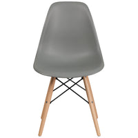 Flash Furniture Elon Series Plastic Chair with Wooden Legs - Moss Grey - 2 Pack-Set of 2 Plastic Side Chair
