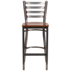 Flash Furniture HERCULES Series Clear Coated Ladder Back Metal Restaurant Barstool - Cherry Wood Seat-Metal Barstool