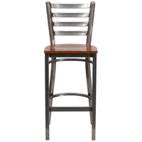 Flash Furniture HERCULES Series Clear Coated Ladder Back Metal Restaurant Barstool - Cherry Wood Seat-Metal Barstool