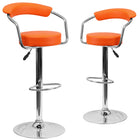 Flash Furniture Contemporary Vinyl Adjustable Height Barstools with Arms & Chrome Base - Orange - 2 Pack-Set of 2 Retro Style Stools