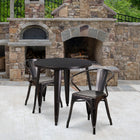 30'' Round Black-Antique Gold Metal Indoor-Outdoor Table Set with 2 Arm Chairs (CH-51090TH-2-18ARM-BQ-GG)-30"W x 30"D x 29.50"H