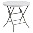 Flash Furniture 32" Round Granite Plastic Folding Table - White-Ready To Use Commercial Table