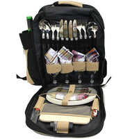 Cathay Importers 4 Person Picnic Backpack-Features 1 wine side tote, spacious food compartment, antique brass hardware, adjustable padded straps