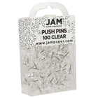 JAM Paper Push Pins, Clear Pushpins, 10 Packs of 100, 1000 Total (222419050g)-Finish: Smooth