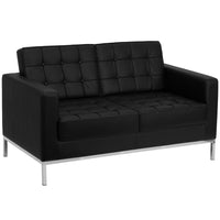 Flash Furniture HERCULES Lacey Series Contemporary Black LeatherSoft Loveseat with Stainless Steel Frame-Contemporary Style