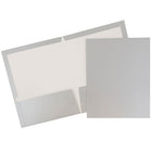 JAM Paper Glossy Two Pocket Presentation Folders, Silver, 50 Pack-Silver Glossy Presentation Folders