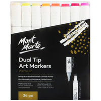 Mont Marte Dual-Tip Art Markers - Chisel/Fine Tip - 24 Assorted Colours-24 dual tip markers