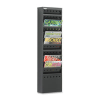Safco 11-Pocket Magazine Rack, 36-1/4" x 10" x 4", Black-Magazine rack mounts to a wall or stands on the floor with steel base (sold separately) to provide the perfect access to your literature