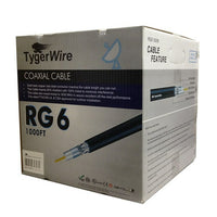 TygerWire 1000 Feet RG6 Coaxial Cable for Outdoor, 13" x 13" x 13", Black-Solid bare copper center conductor