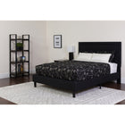 Flash Furniture Roxbury Queen Size Tufted Upholstered Platform Bed with Pocket Spring Mattress - Black Fabric-Panel Headboard