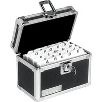 Vaultz Locking Index Card Box, 3" x 5", Black-Securely organizes and stores filing cards
