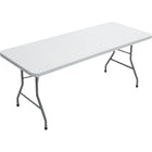Staples Banquet Table with Folding Legs, 72", Light Grey-Non-porous surface resists stains and easily wipes clean with a damp cloth