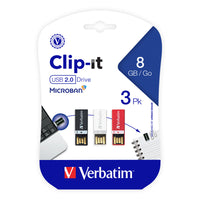 Verbatim Clip-It 8 GB USB Flash Drives - 3 Pack-Unique USB drives that combine unprecedented speed and convenience of flash storage format clip