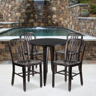 30'' Round Black-Antique Gold Metal Indoor-Outdoor Table Set with 4 Vertical Slat Back Chairs [CH-51090TH-4-18VRT-BQ-GG]-30"W x 30"D x 29.50"H