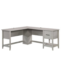 Sauder 47"W Summit Station L-Desk - Glacier Oak-File drawer with full extension slides holds letter-size hanging files to help keep you organized