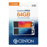 Centon Datastick Pro2 64 GB USB 2.0 Flash Drives - Watercolour Blue + Orange - 2 Pack-64 GB storage capacity