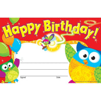 Trend Enterprises Owl-stars! Recognition Award, Happy Birthday, 240 Pack (T-81044)-Size: 5 1/2" x 8 1/2"(W)