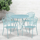 30'' Round Sky Blue Indoor-Outdoor Steel Folding Patio Table Set with 4 Round Back Chairs [CO-30RDF-03CHR4-SKY-GG]-Set Includes Folding Table and 4 Chairs