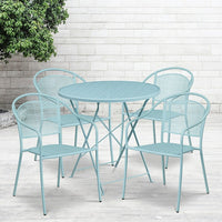 30'' Round Sky Blue Indoor-Outdoor Steel Folding Patio Table Set with 4 Round Back Chairs [CO-30RDF-03CHR4-SKY-GG]-Set Includes Folding Table and 4 Chairs