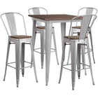 Flash Furniture 31.5" Square Silver Wood Top Metal Bar Table Set and 4 Stools-Silver/Galvanized Steel, Metal, Plastic, Rubber, Wood