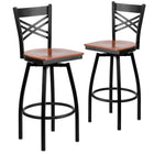 Flash Furniture HERCULES Series Black "X" Back Swivel Metal Barstool - Cherry Wood Seat - 2 Pack-"X" Back Design