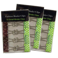 JAM Paper Fashion Design Binder Clips, Small, 19mm, Green and White Polka Dots Binderclips, 3 packs of 10 (336128838g)-Green & Brown Decorative Design Binder Clips