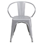 Flash Furniture Commercial Grade Silver Metal Indoor-Outdoor Chair with Arms-Set of 4 Stackable Bistro Style Chairs