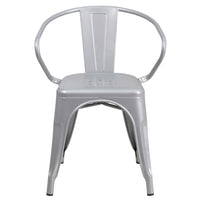 Flash Furniture Commercial Grade Silver Metal Indoor-Outdoor Chair with Arms-Set of 4 Stackable Bistro Style Chairs