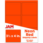 JAM Paper Hand Written Address Label - 3-1/3" x 4" - Neon Red - 120 Pack-English only packaging
