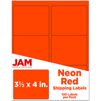 JAM Paper Hand Written Address Label - 3-1/3" x 4" - Neon Red - 120 Pack-English only packaging