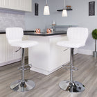 Flash Furniture Contemporary Vinyl Adjustable Height Barstool with Vertical Stitch Back & Chrome Base - White - 2 Pack-Seat Adjusts from Counter to Bar Height
