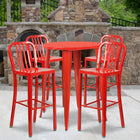 30'' Round Red Metal Indoor-Outdoor Bar Table Set with 4 Vertical Slat Back Barstools [CH-51090BH-4-30VRT-RED-GG]-30"W x 30"D x 41"H