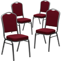 Flash Furniture HERCULES Crown Back Stacking Banquet Chair in Burgundy Fabric - Silver Vein Frame-Set of 4 Multipurpose Banquet Chairs