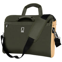 Lencca 15.6" Laptop/ Notebook Messenger Bag  - Green-Material: Waterproof Coated Cotton Twill. Vegan Textured Leather Trim.