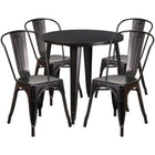 30'' Round Black-Antique Gold Metal Indoor-Outdoor Table Set with 4 Cafe Chairs [CH-51090TH-4-18CAFE-BQ-GG]-Metal Cafe Table