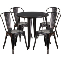 30'' Round Black-Antique Gold Metal Indoor-Outdoor Table Set with 4 Cafe Chairs [CH-51090TH-4-18CAFE-BQ-GG]-Metal Cafe Table