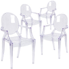 Flash Furniture Ghost Chairs with Arms in Transparent Crystal - 4 Pack-Transparent Crystal Finish
