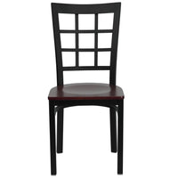 Flash Furniture HERCULES Series Black Window Back Metal Restaurant Chair - Mahogany Wood Seat-Metal Chair