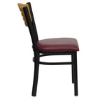 Flash Furniture HERCULES Series Black Slat Back Metal Restaurant Chair - Natural Wood Back & Burgundy Vinyl Seat-Natural Wood Slat Back Design