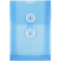 JAM Paper Plastic Envelopes with Button and String Tie - Open End - 4.25" x 6.25" - Blue - 12 Pack -Colour: Blue