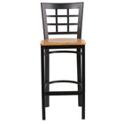 Flash Furniture HERCULES Series Black Window Back Metal Restaurant Barstool - Natural Wood Seat-Metal Barstool