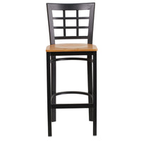 Flash Furniture HERCULES Series Black Window Back Metal Restaurant Barstool - Natural Wood Seat-Metal Barstool