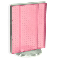 Azar Displays 20" x 16" Pegboard Counter Unit, Pink Translucent (700500-PNK)-Two-sided display stands on a clear plastic revolving base, providing easy customer access