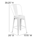 Flash Furniture 24" High Metal Indoor-Outdoor Counter Height Stool with Back - White-Galvanized Steel Construction