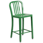 Flash Furniture 24" High Green Metal Indoor-Outdoor Counter Height Stool with Vertical Slat Back-500 lb. Weight Capacity