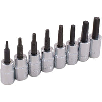 Gray Tools 8 Piece 3/8" Drive Torx Head Socket Set, T15-T50-Contains Sizes: T15, T20, T25, T27, T30, T40, T45, T50.