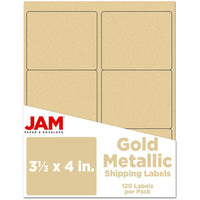 JAM Paper Mailing Address Labels - 3-1/3" x 4" - Matte Gold Foil - 120 Pack -English only packaging